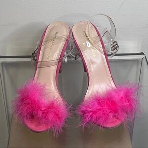 Pink Republic Hot Pink Feather Slide Heels with Clear Strap